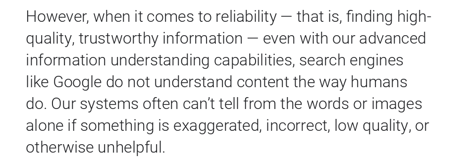 Google talking about its algorithms being unable to understand user intent in search.