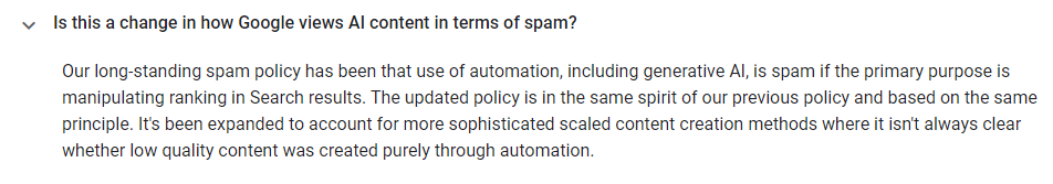 A section on AI content from Google's March Core Update Document